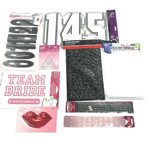 Crafters Lot of Iron On letters Numbers Rhinestones Sequins Stars etc - Picture 1 of 7